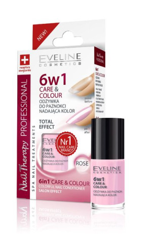 Eveline Nail Therapy Lakier odżywka 6w1 Care & Colour Rose 5ml
