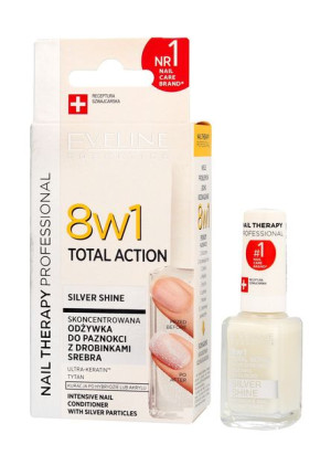 Eveline Lakier odżywka do paznokci 8w1 Total Action Silver Shine 12ml