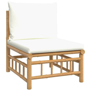 Ogrodowa sofa środkowa, kremowe poduszki, bambus