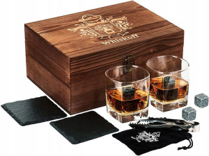 Zestaw 2 szklanek do whisky + kamienie do whisky