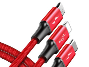 Baseus USB- Kabel 3w1 microUSB/Lightning/Type-C 1.2m 3A (CAMLT-SU09) Red