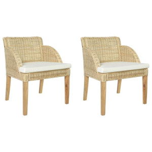 Krzesła stołowe z poduszkami, 2 szt., naturalny rattan