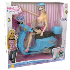 Lalka w kasku na skuterze Fashion Motorcycle
