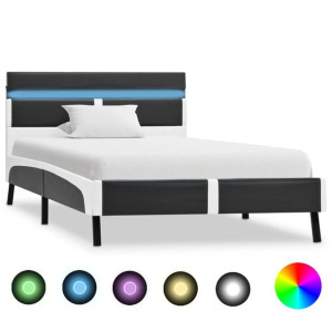Rama łóżka z LED, szara, sztuczna skóra, 90 x 200 cm