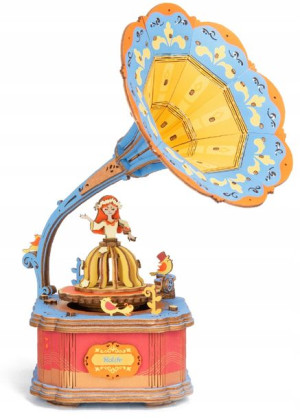 Robotime Drewniane Puzzle 3d Pozytywka Gramofon