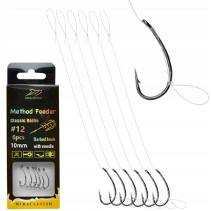 6x Haczyki Method Feeder na żyłce z włosem r 12