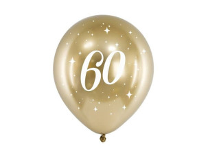 Balony Glossy 60 urodziny, Złoty chrom, 30cm, 6 szt.