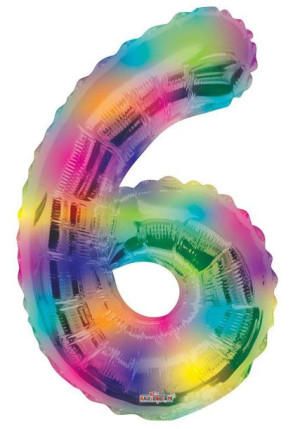 Balon Foliowy Cyfra 6 Tęczowa Rainbow, 86 cm