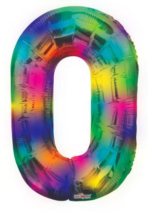Balon Foliowy Cyfra 0 Tęczowa Rainbow, 86 cm