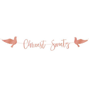 Baner na Chrzest Święty, różowe złoto Rose Gold, napis girlanda 150 cm