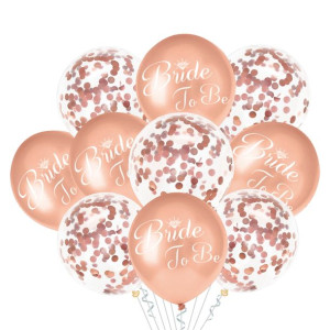 Balony na Wieczór Panieński, Bride to Be rose gold z konfetti 30 cm, 10szt