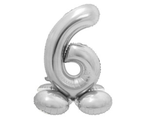 Balon foliowy, stojąca cyfra 6, srebrna, 72cm