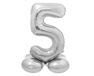 Balon foliowy, stojąca cyfra 5, srebrna, 72cm