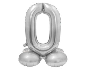 Balon foliowy, stojąca cyfra 0, srebrna, 72cm