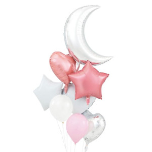 Zestaw balonów rose gold-srebrny mix, księżyc 8 szt
