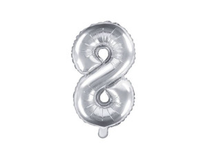 Balon foliowy Cyfra 8, 35cm, srebrny
