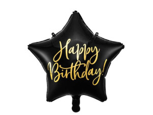 Balon foliowy Happy Birthday Czarna gwiazda 40 cm