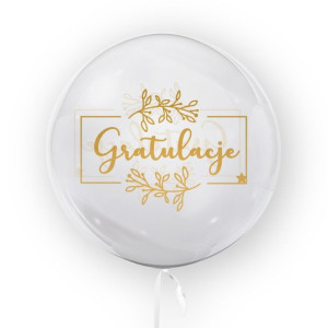 Balon przezroczysty z nadrukiem Gratulacje, złote 45cm
