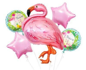 Balony foliowe - zestaw Flaming, Happy Birthday 5 szt.