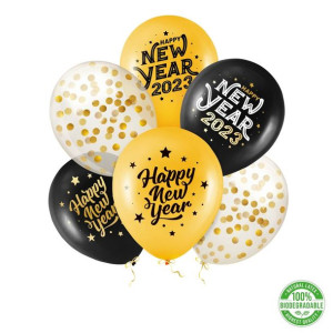 Balony lateksowe Happy New Year 30 cm, 6 szt