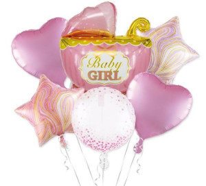 Balony foliowe zestaw Wózek różowy, 7 el.