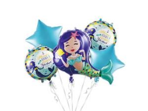 Balony foliowe - zestaw Urodzinowy Syrenka, 6 el.