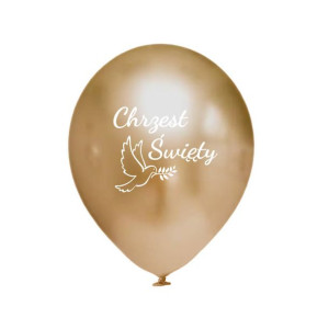Balony lateksowe Chrzest Święty złote, biały nadruk 10 szt.