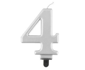 Świeczka cyferka 4, metalik srebrna 8 cm
