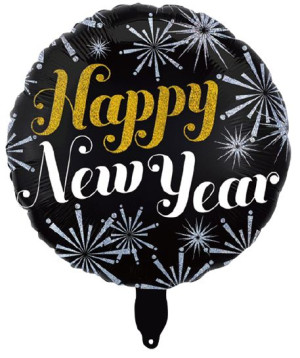 Balon foliowy okrągły Happy New Year czarny 45 cm