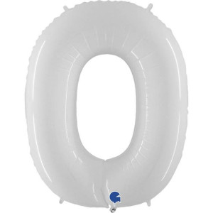 Balon Foliowy Cyfra 0, Biała Shiny  102cm Grabo