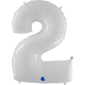Balon Foliowy Cyfra 2, Biała Shiny  102cm Grabo