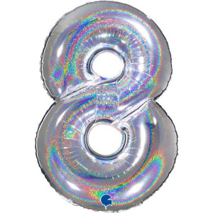 Balon Foliowy Cyfra 8, Srebrna holograficzna 102 cm Grabo