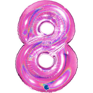 Balon Foliowy Cyfra 8,  Holograficzna fuksjowy róż 102 cm Grabo