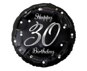 Balon foliowy Happy 30 Birthday, czarny srebrny nadruk, 46 cm