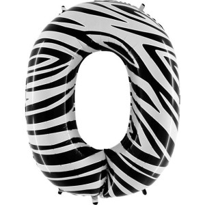 Balon Foliowy Cyfra 0, Zebra biało-czarna 102cm Grabo