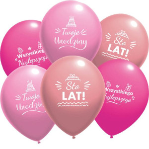 Balony lateksowe urodzinowe mix różowe kolory 50 szt.