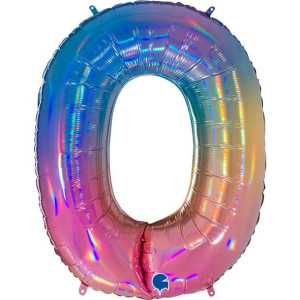 Balon Foliowy Cyfra 0,  Kolorowa rainbow 102 cm Grabo