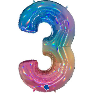 Balon Foliowy Cyfra 3,  Kolorowa rainbow 102 cm Grabo