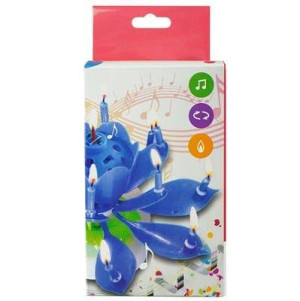 Świeczka grająco-tańcząca, 'Happy Birthday', z fontanną, niebieska, 11,5 cm