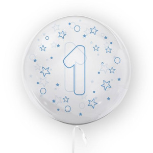Balon przezroczysty z Niebieskim Nadrukiem Cyfra 1, 45cm