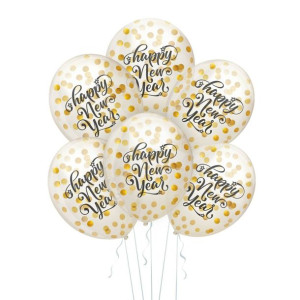 Balony z konfetti - Happy New Year, 30cm, 100 szt.