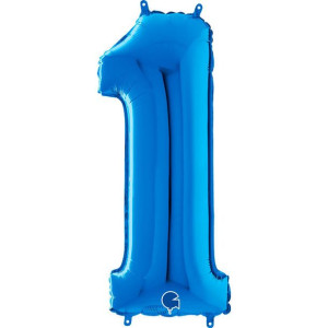 Balon Foliowy Cyfra 1 Niebieski, 66 cm Grabo