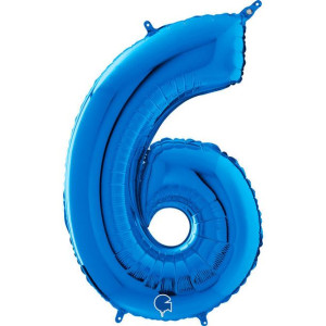 Balon Foliowy Cyfra 6 Niebieski, 66 cm Grabo