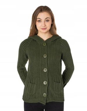 Sweter Damski Rozpinany Kardigan z Kapturem 227-03