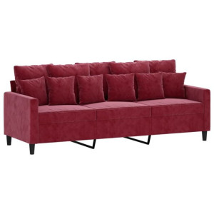 Sofa 3-osobowa, winna czerwień, 180 cm, obita aksamitem