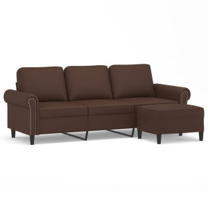 3-osobowa sofa z podnóżkiem, brązowa, 180 cm, sztuczna skóra