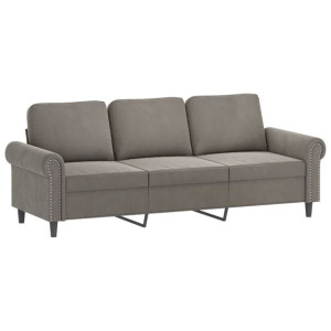 Sofa 3-osobowa, jasnoszara, 180 cm, tapicerowana aksamitem
