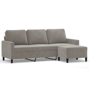 3-osobowa sofa z podnóżkiem, jasnoszara, 180 cm, aksamit