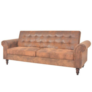 Rozkładana sofa z podłokietnikami, sztuczny zamsz, brązowa