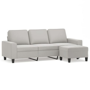 3-os. sofa z podnóżkiem, jasnoszara, 180 cm, obita mikrofibrą